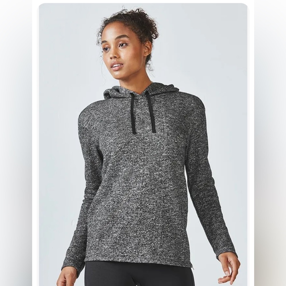 Fabletics Taj Pullover Sweatshirt Hoodie Marled Gray Black XS